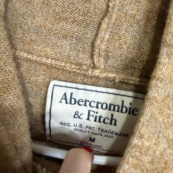 Abercrombie & Fitch Knit Men's Hoodie Sweater Neutral Tan Pullover Size M - Picture 2 of 3